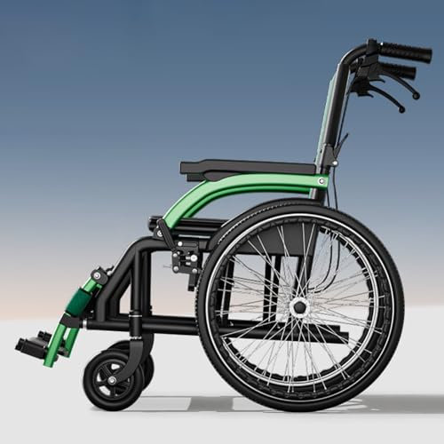 TT-YEC Leichter Sportrollstuhl Mit Handbremse, Klappbarer Selbstfahrender Aluminium-Rollstuhl, 50° Klappfußstütze, Verstellbare Armlehnen, Transport-Reisehilfstühlchen,A