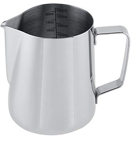 Grcfumo 600ml Stainless Steel Measuring Cup, Silver Milk Frothing Pitcher Jug, Dripless Spout Milk Frothing Pitcher for Kitchen and Restaurants