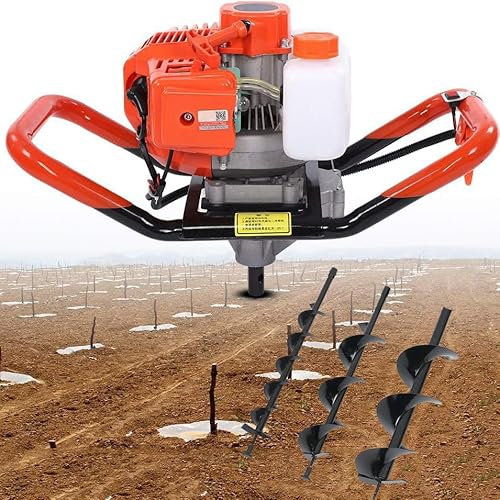 XCSCUK Post Hole Digger,Petrol Earth Auger Fence Post Hole Borer Kit, with 3 Drill/xtension,for Fence Post Ground