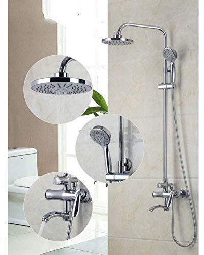 WACEH Shower Brass Chrome Bathroom Bathtub on Pocket Shower Soap Holder Sliding Door Set of 8 Inch Shower Head Rainfall Shower Bathtub Shower Systems Shower head
