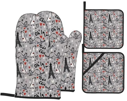 Set di guanti da forno e presine di alta qualità, modello francese alla moda, per la massima sicurezza e praticità in cucina, 4 set di guanti da forno