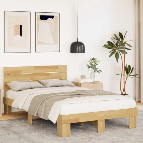 MOBCANT Massivholzbett mit Kopfteil ohne Matratze, Hausbett Polsterbett Bettstütze Tagesbett Geeignet für Hotel Schlafzimmer Schulen Gästezimmer 120x190 cm Eichenholz