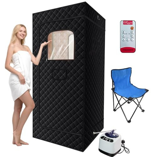 WestWood Portable Sauna Tent Set with Chair, Sauna Steamer Generator, Sauna Pod & Remote – Home Sauna Portable Steam Room Sauna Kit for Weight Loss & Relaxation Black
