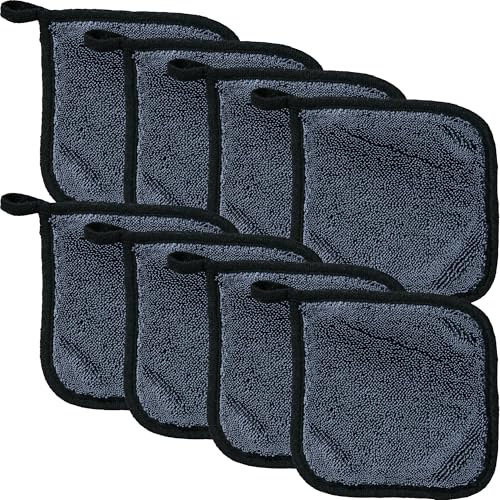 Erwin Müller Microfaser Pad 8er-Pack mit 2-Seiten-Funktion grau Größe 13x13 cm - langlebig, trocknet streifenfrei, fusselt nicht