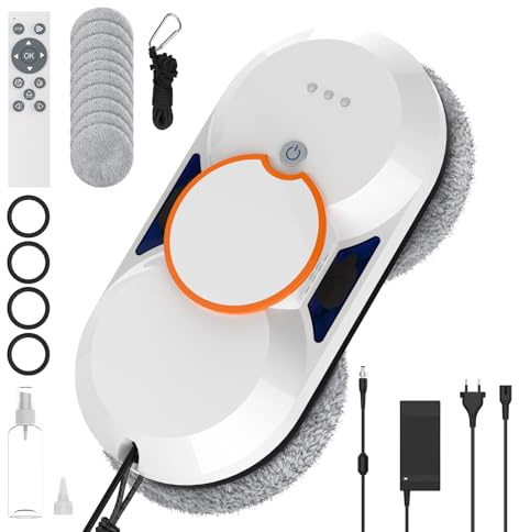 Robot Lavavetri, 5600Pa Robot Lavavetri Automatico con Doppio Getto D'acqua, 3 Modalità di Pulizia, Navigazione Intelligente, Sistema di Sicurezza, Telecomandoe 8 Panni, Per Tutte le Superfici Lisce