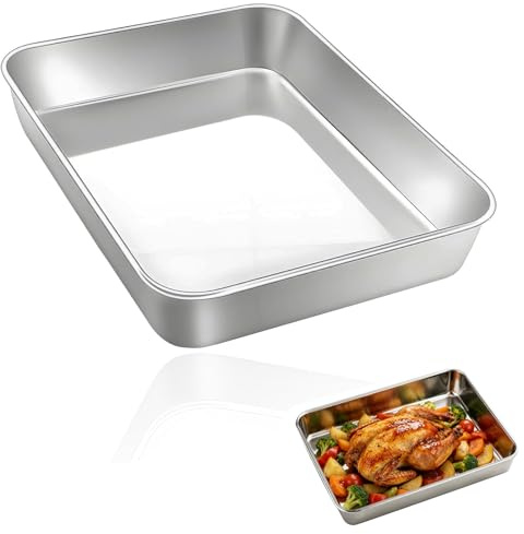Deep Baking Trays, Large Roasting Tins, Stainless Steel Deep Oven Trays, Baking Trays Cake Tin Tray Bake Tins For Bakings Large Roasting TRays, Traybake Tin for Making Cakes Brownie 30x24x5.5 CM