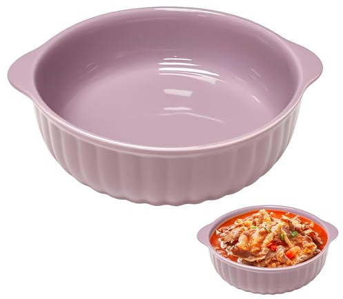 Rund ugnsform, keramik, lasagne-ugnsform för varmluftsfritös 19 x 16,5 x 5,5 cm, lasagneform ugnsformar, slät glasyr bakform rund, för lasagne, pommes frites, soppa (ljuslila)