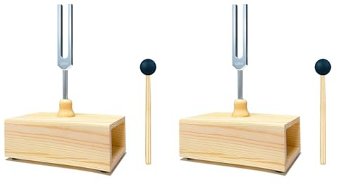 Rastapulz 2X 528-Hz-Stimmgabel mit Resonanzkasten, Aluminiumlegierung, Holzlautsprecher, Perfekt für SPA-Aromatherapie, Resonanzunterricht