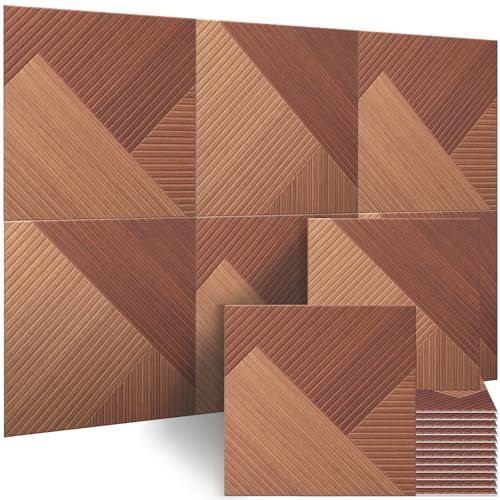 BUBOS Acoustic Wall Panels, Pack of 6 – 60 x 60 cm Wood-Pattern Soundproof Wall Panels, Self-Adhesive Decorative Art Acoustic Panels for Studio, Office & Home Cinema (Deep, 60 x 60 cm)