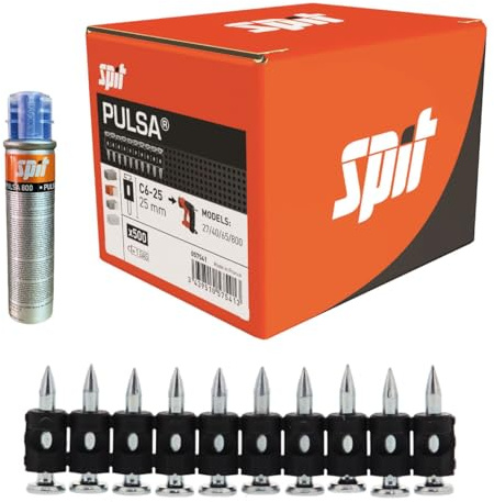 Clavos para clavadora de gas Pulse 27P 40P 65 alta dureza Hormigón Acero Guías Cartón yeso (C6-25 (25 mm), 500 unidades caja)
