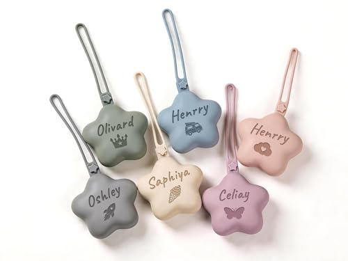 Caja de chupete personalizable con nombre, soporte para chupete para bebés, almacenamiento higiénico para viajes, de silicona, sin BPA, regalo ideal para recién nacidos (6 colores)