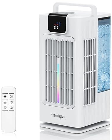 2000Ml Portable Air Conditioner Cooling Fan, 4-in-1 Mobile Evaporative Air Cooler with Remote, Quiet 4 Wind Speeds & 3 Spray Modes, 2-8H Timer & 5 LED Light, Personal Air Cooler Fan for Home,Office