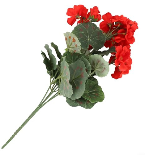 Bouquet di gerani artificiali per decorazione di nozze giardino casa negozio per DEKO 5 rami fiori di seta piante 36 cm (rosso)
