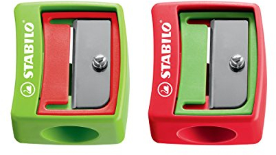 STABILO - Spitzer - woody 3 in 1 Spitzer- für extradicke Stifte - 2er Pack - grün/rot, rot/grün
