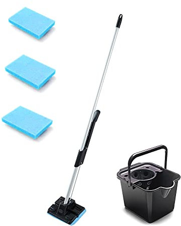 Addis Superdry Sponge Mop, 3 replacement Sponge Heads and Mop Bucket Set, Black Metallic