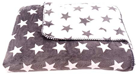 CB Home & Style Microfaserdecke Sterne 2-seitig Bedruckt 150 x 200 cm (grau/weiß)