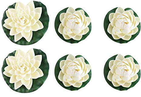 WINOMO Artificial Water Lilies Pack of 6 Plastic Floating Pond Lilies Realistic Simulated Water Lily for Outdoor Garden Pond Decoration