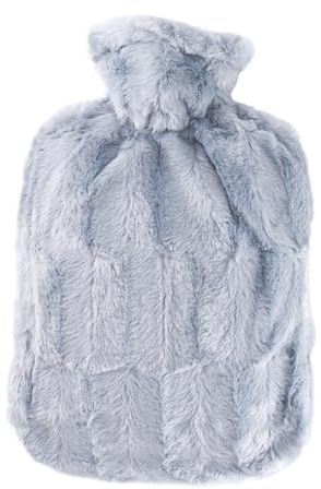 Hugo Frosch Wärmflasche Klassik 1,8l – Made in Germany – mit kuscheligem Flauschbezug in Felloptik Grau – große, auslaufsichere & geruchsneutrale Bettflasche – mit waschbarem Bezug