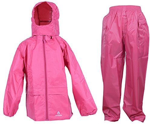 DRY KIDS Waterproof Suit - Comprising of Waterproof Packaway Jacket and Waterproof Over Trousers, Raspberry Pink, 7-8 Years