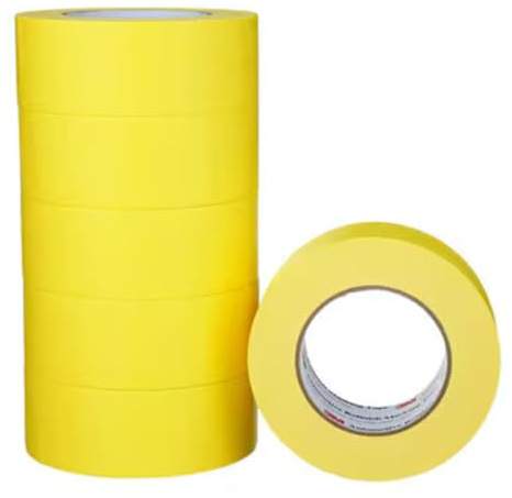 3M Automotive Refinish Masking Tape, 06656, 48 mm x 55 m, 6 Rolls – High-Performance Yellow Crepe Paper Tape for Precise Auto Painting and Detailing