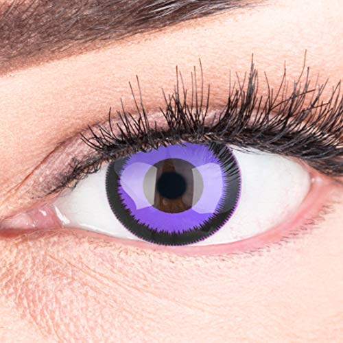 funnylens 1 par de colores lila Violet Negra Crazy FUN Purple Lunatic Año Contacto lente erfección a Halloween, carnaval, o fasnacht con Gratis Contacto lente recipiente sin grosor.