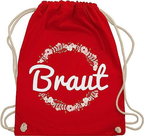Turnbeutel Rucksack - JGA Junggesellenabschied Frauen - Braut Blumenkranz - Unisize - Rot - brautgeschenk brauttaschen bachelorette party bripe beutel brauttasche junggesellinnenabschied outfit
