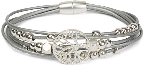 styleBREAKER Damen Wickel-Armband Lebensbaum Perlen | Bequemer Magnetverschluss, Ø Anhänger 2 cm, Maße 19x1 cm, feine Bänder, verschiebbare Details am Schmuckstück.
