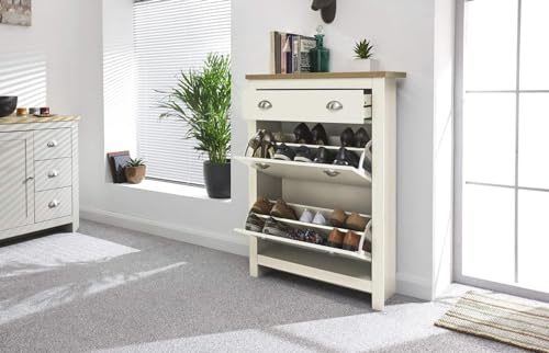 GFW Lancaster 2 Door 1 Drawer Foldable Shoe Cabinet Hallway & Bedroom Living Cream