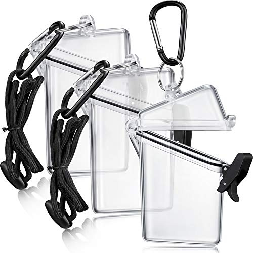 Outus 3 Pack Waterproof ID Badge Holder Case Waterproof Clear Vertical ID Card Holder with Lanyard Carabiner and Keychain Plastic Card Holders Dry Box