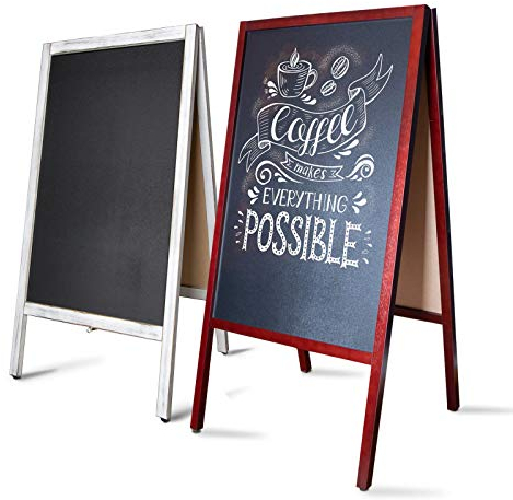 MoB Kundenstopper Outdoor wetterfest Plakatständer, Werbeaufsteller, Werbetafel für Aussen beschreibare Kreidetafel für Gastro doppelseitig mit braun Holzrahmen 101,5x50,8x5,5 cm