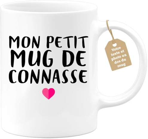 quotedazur Café-Croissant - Mug Personnalisable Texte Photo Humour Mon Petit Mug De Connasse - Tasse Humoristique Femme Cadeau Noël Original Râleuse Chiante - Blanc/Céramique