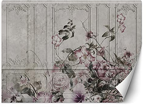Feeby Fotomurales Ornamento Decoración Textura 400x280 cm Gris Tejido No Tejido Papel Tapiz Fotográfico Decorativos Murales Dormitorio Oficina Hotel Spa Naturaleza Plantas Flores