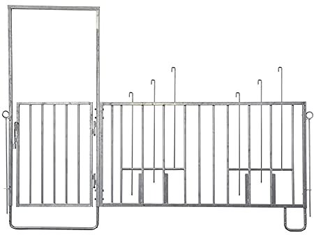 Kerbl 14496 Modulare Zaunaufstallung, Zaunteil mit Türe und Fressplätzen, 285cm x 3cm x 120cm