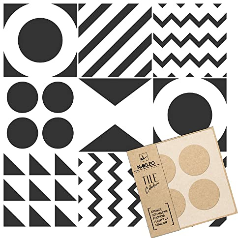 NAKLEO Fliesen Schablone zum Malen 6 Stück Set 30x30 cm, Tarouca Abstrakte Geometrie Modern, Kunststoff Wiederverwendbare Bodenschablone DIY, Holz Möbel Wand Dekoration