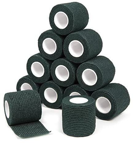 Haftbandage Verband Selbstklebender 5cm x 4,5m Kohäsive Bandage 12 Rollen | Fixierbinde Bandagen Selbsthaftend Erste Hilfe Dog Vet Wrap Hund Pferde Sport Elastische Binde Verbandsmaterial (Dunkelgrün)