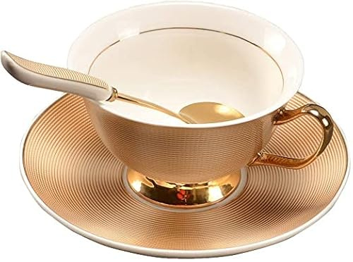 Pfedxoon Bone China Tea Cup with Saucer Spoon 3 Piece Set（240ml） Cappuccino Cups, Coffee Cups, Tea Cup Set, British Coffee Cups, Porcelain Tea Set, Latte Cups, Mother's Day Gift(Golden)