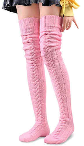 LittleForBig Oberschenkelhohe Stiefelsocken Extra lang über Kniestrümpfe Kabel gestrickt Socken