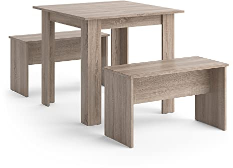 Vicco Esstisch Set Sentio, Sonoma, 80 x 80 cm mit 2 Bänken