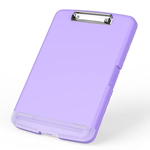 Rimilak Plastic Clipboard with Storage, 8.5 x 11 High Capacity Folio Nursing Case with Pen Holder, Size 14.2 x 9.6 x 1.2″ Folder Side-Opening for Classroom, Teacher, Student, Smooth Writing, Purple