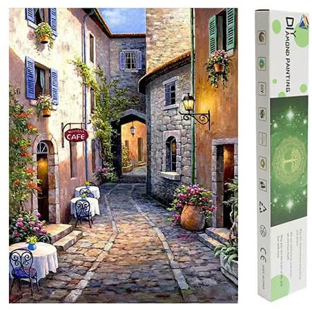 DCIDBEI Diamond Painting Square Drill 40x50 cm Puzzle 3D Diamond Tessere Quadrate 5D Pittura con i Numeri con Diamanti e Strass Paesaggio Rurale Caffè Paesaggio Vicolo Puzzle Diamond Paint Paesaggi