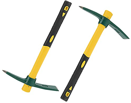 KEILEOHO 2PCS 15 Inch Pick Mattock, Yellow Pick Mattock Hoe with Handle, Garden Mattock for Gardening, Planting Camping