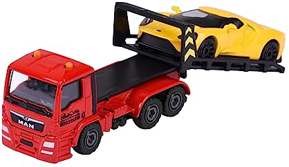 Majorette – Trailer Edition - Spielzeug-Abschleppwagen mit Modellauto für Kinder ab 3 Jahren, mit Freilauf und beweglichen Teilen, Gelb