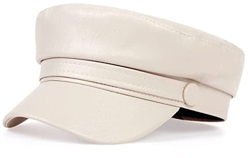 tcax Baskenmütze Damen Einfarbige Leder-Militärmützen Baskenmütze Damen Classic Retro Ballonmütze Outdoor-Sonnenhüte, Beige, Einheitsgröße