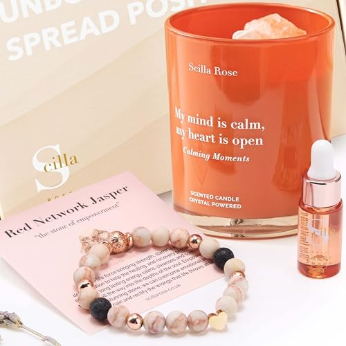 Kristallheilende Duftkerze und ätherisches Öl Armband Set für Frauen, Beste Freundin, Schwester Geburtstagsgeschenke für sie, Angstlinderung Armband und Aromatherapie Schlaföl,