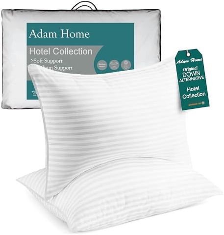 Adam Home Pillows 2 Pack Hotel Quality Side Sleeper Bounce Back Bed Pillow Quick Rebound & Dust Proof Resistant Premium Filled Hotel Pillows Pack of 2
