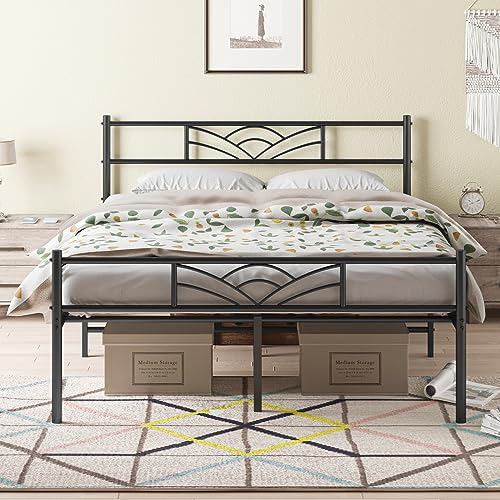 Panana Strong Metal Bed Frame 4FT6 Double Size Solid Bedstead Base Home Furniture (4ft6 double, ModelB - Black)