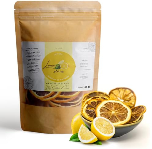 Cocktail Crowd Dried Lemon Slices - Dehydrated Lemon Slices - Sun Dried Lemon Wheel - Lemon Slices - Dry Lemons for Garnish, Cocktails, Baking, Drinks (35 Grams)