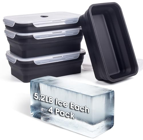 Ice Block Mold Extra Large for Ice Bath Cold Plunge Tub Chiller Cooler, 4 Pack for 20.8LB Ice, Collapsible Silicone Mold Ice Tray for Big Ice Brick Giant Block Ice, Dishwasher Safe, Black
