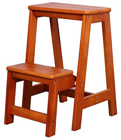 Leiterstuhl, Tritthocker, 2 Stufen, große Holzstufen, Leiter, Multifunktions-Klapp-Küchenstufe, Sicherheit, rutschfeste Trittfläche für Erwachsene und Kinder, max. 150kg