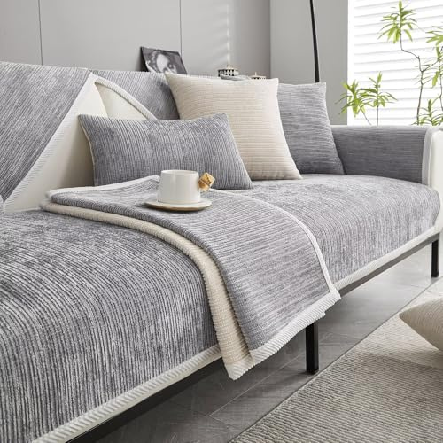 Bettschlange Sofa Überzug, Couch Überzug L Form 1/2/3/4 Sitzer, Sofa Cover Sofabezug Ecksofa rutschfeste Sofaschoner, Sofadecken für Sitzfläche, Universelle Sofa Überwurf,Hellgrau,90 x 240 cm